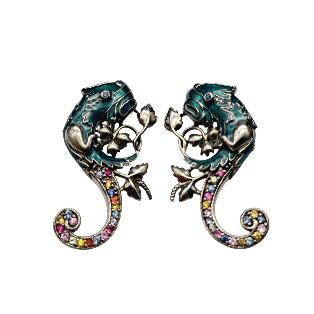 MCL Matthew Campbell Laurenza Enamel Chameleon Earrings Multi Color Sterling 925
